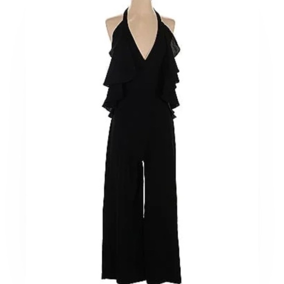 Romeo & Juliet Couture Black Small V Neck Ruffled Halter Pant Jumpsuit - Picture 1 of 7